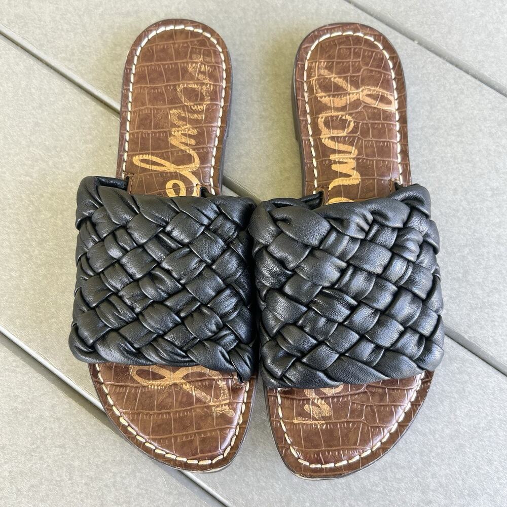 Sam Edelman Griffin Woven Leather Slide Sandals Black Women’s 6.5